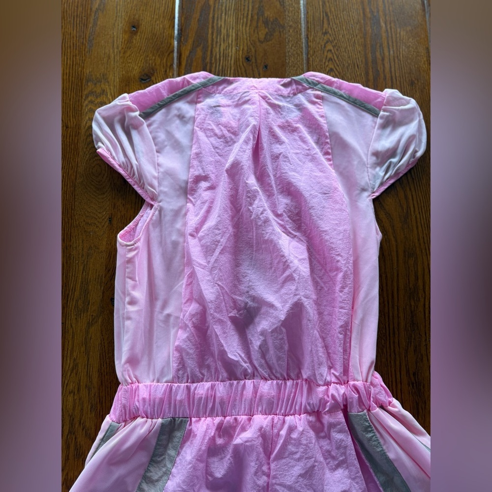 🆕 Daily Practice Puff Sleeve Front Zip Pink and Tan Short Sleeve Romper - Picture 11 of 13